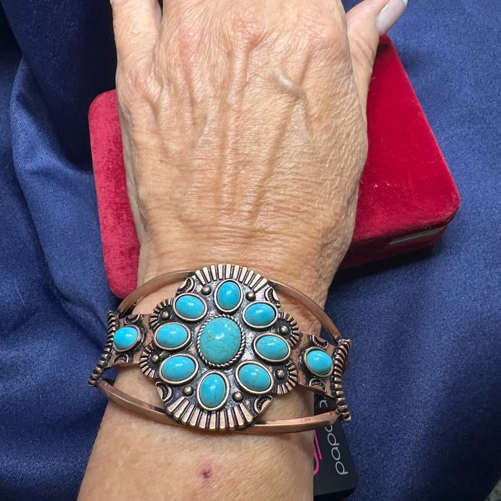 Paparazzi Teal and Bronze Floral Bracelet